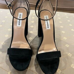 Steve Madden Black Suede Ankle-Strap Block Heel Sandals